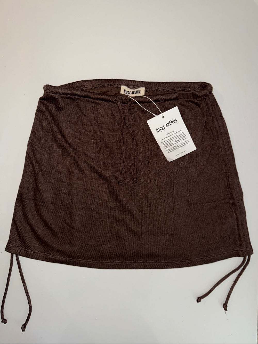 Djerf Avenue Chocolate Brown Knit Drawstring Mini Skirt XS
